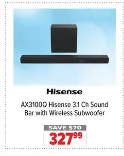 2001 Audio Video Hisense 3.1 Ch Sound Bar with Wireless Subwoofer offer
