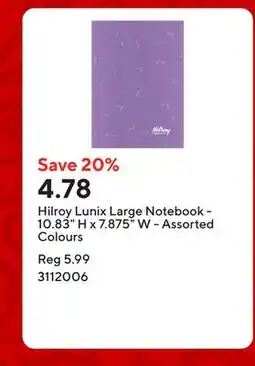 Staples Hilroy Lunix Large Notebook - 10.83 H x 7.875 W - Assorted Colours offer