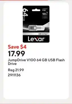 Staples JumpDrive V100 64 GB USB Flash Drive offer