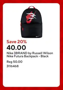 Staples Nike 3BRAND by Russell Wilson Nike Futura Backpack - Black offer