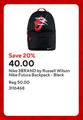 Staples Nike 3BRAND by Russell Wilson Nike Futura Backpack - Black offer