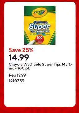 Staples Crayola Washable Super Tips Markers - 100 pk offer