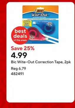 Staples Bic Wite-Out Correction Tape, 2pk offer