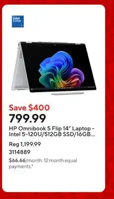 Staples HP Omnibook 5 Flip 14 Laptop - Intel 5-120U/512GB SSD/16GB RAM/Windows 11 Home offer