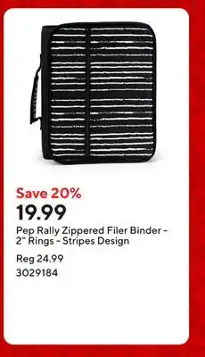 Staples Pep Rally Zippered Filer Binder - 2 Rings - Stripes Design offer