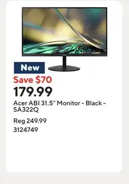 Staples Acer ABI 31.5 Monitor - Black - SA322Q offer