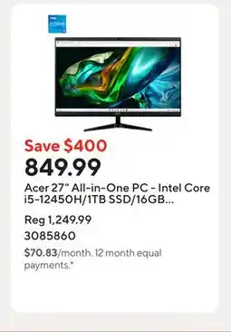 Staples Acer 27 All-in-One PC - Intel Core i5-12450H/1TB SSD/16GB RAM/Windows 11 Home offer
