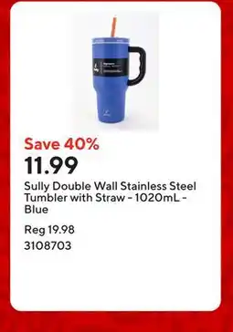 Staples Sully Double Wall Stainless Steel Tumbler with Straw - 1020mL - Blue offer