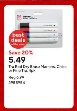 Staples Tru Red Dry Erase Markers, Chisel or Fine Tip, 4pk offer