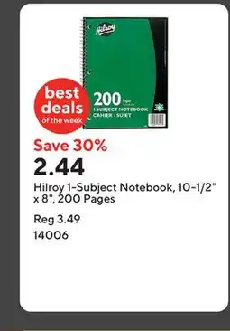 Staples Hilroy 1-Subject Notebook, 10-1/2 x 8, 200 Pages offer