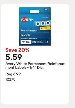 Staples Avery White Permanent Reinforcement Labels - 1/4 Dia offer