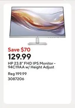 Staples HP 23.8 FHD IPS Monitor - 94C19AA w/ Height Adjust offer