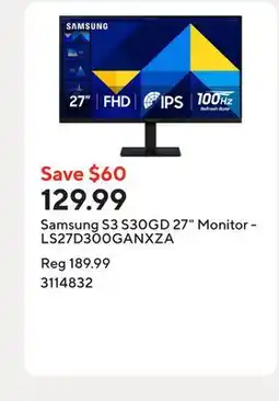 Staples Samsung S3 S30GD 27 Monitor - LS27D300GANXZA offer