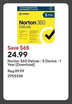 Staples Norton 360 Deluxe - 5 Device - 1 Year [Download] offer