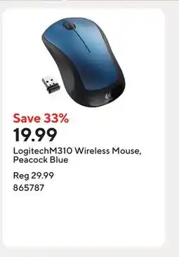 Staples LogitechM310 Wireless Mouse, Peacock Blue offer