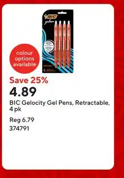 Staples BIC Gelocity Gel Pens, Retractable, 4 pk offer