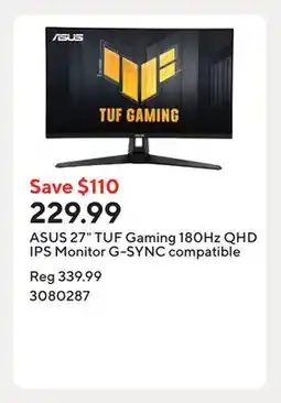 Staples ASUS 27 TUF Gaming 180Hz QHD IPS Monitor G-SYNC compatible offer