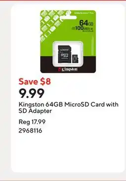 Staples Kingston 64GB MicroSD Card with SD Adapter offer