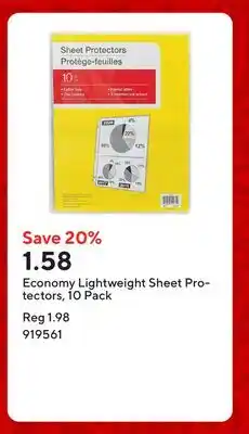 Staples Economy Lightweight Sheet Protectors, 10 Pack offer