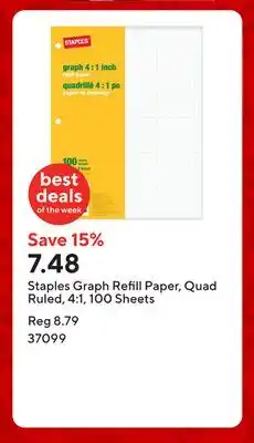 Staples Staples Graph Refill Paper, Quad Ruled, 4:1, 100 Sheets offer