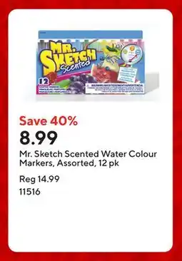 Staples Mr. Sketch Scented Water Colour Markers, Assorted, 12 pk offer