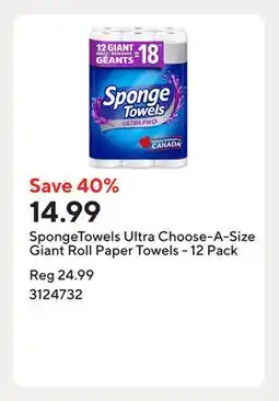 Staples SpongeTowels Ultra Choose-A-Size Giant Roll Paper Towels - 12 Pack offer