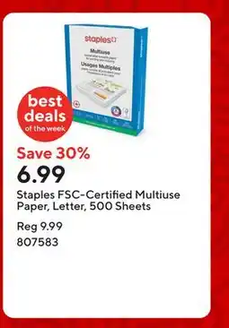 Staples Staples FSC-Certified Multiuse Paper, Letter, 500 Sheets offer