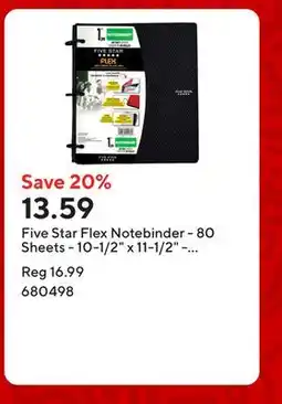 Staples Five Star Flex Notebinder - 80 Sheets - 10-1/2 x 11-1/2 - Assorted Colours offer
