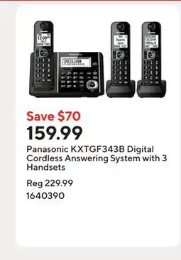 Staples Panasonic KXTGF343B Digital Cordless Answering System with 3 Handsets offer