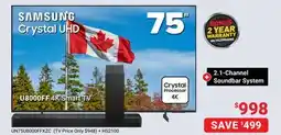 Visions Electronics Samsung 2025 75 U8 4K LED Tizen Smart TV + Hisense 2.1 Soundbar with Wireless Subwoofer offer