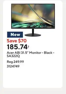 Staples Acer ABI 31.5 Monitor - Black - SA322Q offer