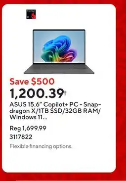Staples ASUS 15.6 Copilot+ PC - Snapdragon X/1TB SSD/32GB RAM/Windows 11 Home offer