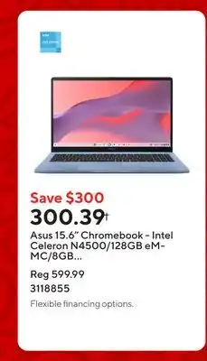 Staples Asus 15.6 Chromebook - Intel Celeron N4500/128GB eMMC/8GB RAM/Chrome OS offer