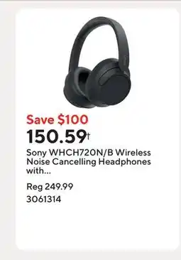 Staples Sony WHCH720N/B Wireless Noise Cancelling Headphones with Microphone - Black offer