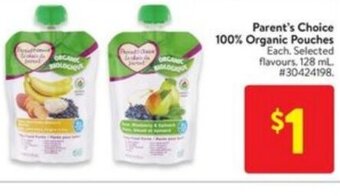 Walmart Parent's choice 100% organic pouches offer