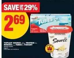 No Frills Yoplait Source 650g, Protein 4x100g, Minigo 6x60g or Tubes 8x60g Yogurt offer