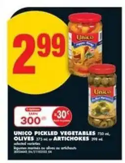 No Frills UNICO PICKLED VEGETABLES, OLIVES or ARTICHOKES offer