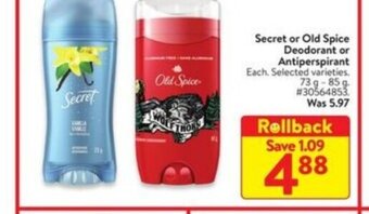 Walmart Secret or old spice deodorant offer