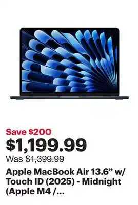 Best Buy Apple MacBook Air 13.6 w/ Touch ID (2025) - Midnight (Apple M4 / 16GB RAM / 256GB SSD) - English offer