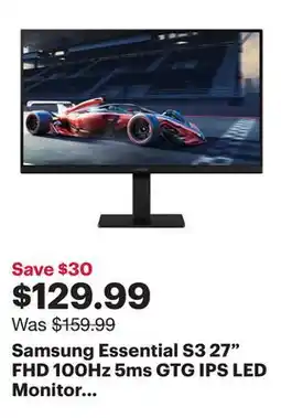 Best Buy Samsung Essential S3 27 FHD 100Hz 5ms GTG IPS LED Monitor (LS27D300GANXZA) - Black offer