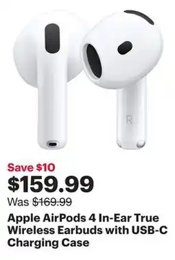 Best Buy Apple AirPods 4 In-Ear True Wireless Earbuds with USB-C Charging Case offer