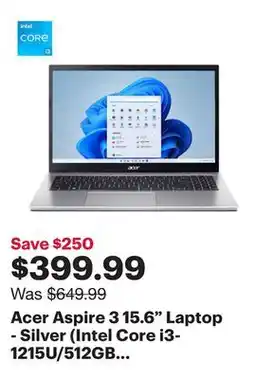 Best Buy Acer Aspire 3 15.6 Laptop - Silver (Intel Core i3-1215U/512GB SSD/8GB RAM/Windows 11) offer