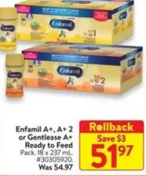 Walmart Enfamil a+, a+2 or gentease a+ Ready to feed offer