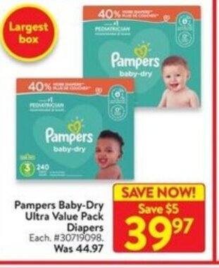 Walmart Pampers baby-dry ultra value pack diapers offer