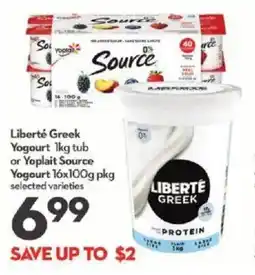 Longo's Liberté Greek Yogourt or or Yoplait Source Yogourt offer