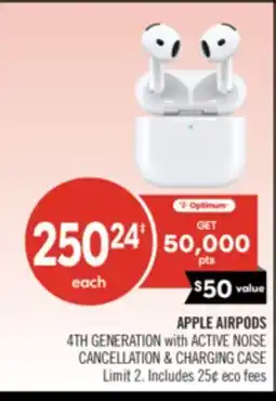Shoppers Drug Mart APPLE AIRPODS 4TH GENERATION with ACTIVE NOISE CANCELLATION & CHARGING CASE offer