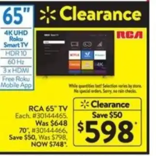 Walmart Rca 65" tv offer