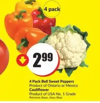 FreshCo 4 pack bell sweet pepers product of ontario or mexico cauliflower offer