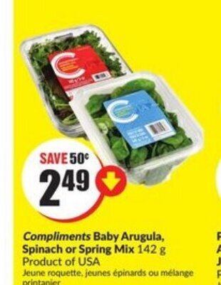 FreshCo Compliments baby arugula spinach or spring mix offer