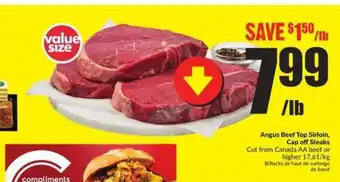 FreshCo Angus beef top sirloin capp off steaks offer